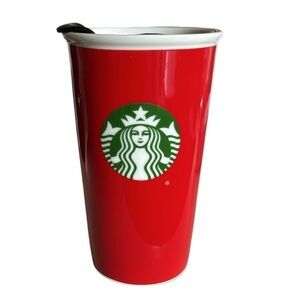 Starbucks Red Ceramic Travel Mug Tumbler Coffee Cup 2017 with Silicone Lid